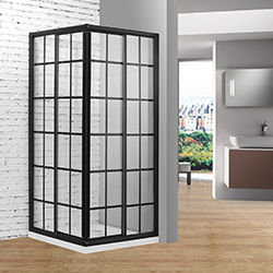 SALLY B0002F4 Grids Matt Black Square Corner Entry Shape 2 Sided Sliding Shower Door